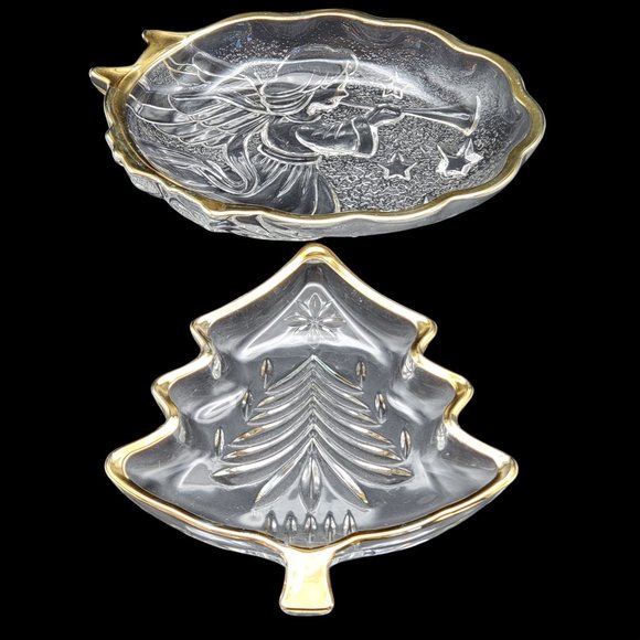 Mikasa Mint Candy Nut Dish Crystal Glass Gild Edge Christmas Tree Angel Trumpet - Picture 6 of 6